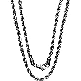 Savlano 2mm-5mm Stainless Steel Black Color Rope Twist Necklace Chain For Men & Women Comes in 16-30 inches With a Gift Box
