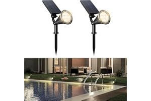 WONYO Upgraded 7 LED Solar Spot Light, Solar Lights for Outside, Waterproof IP65, Auto On/Off, 2 Pack (Warm Light)