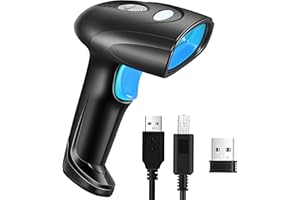 MIEMIEYO 1D Handheld Barcode Scanner – Wireless Range Up to 328ft, Perfect for Retail, Warehouse, and Office Use
