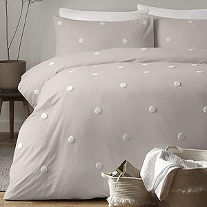 Appletree Signature Bettbezug-Set für King-Size-Bett, Punkt-Garten-Design, 100 % Baumwolle, Bettwäsche mit weißen Punkten, enthält 1 Bettbezug (230 x 220 cm) und 2 Kissenbezüge (50 x 75 cm)