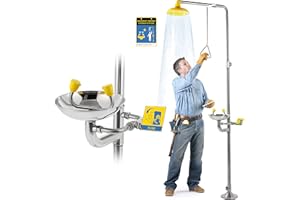 FRIFREEGO Combination Eye Wash Station and Shower, Emergency Shower Eyewash Station OSHA Approved, Stand Plumbing Eye washing Unit for Industrial & Commercial & Lab Use, Stainless Steel, NPT Threads