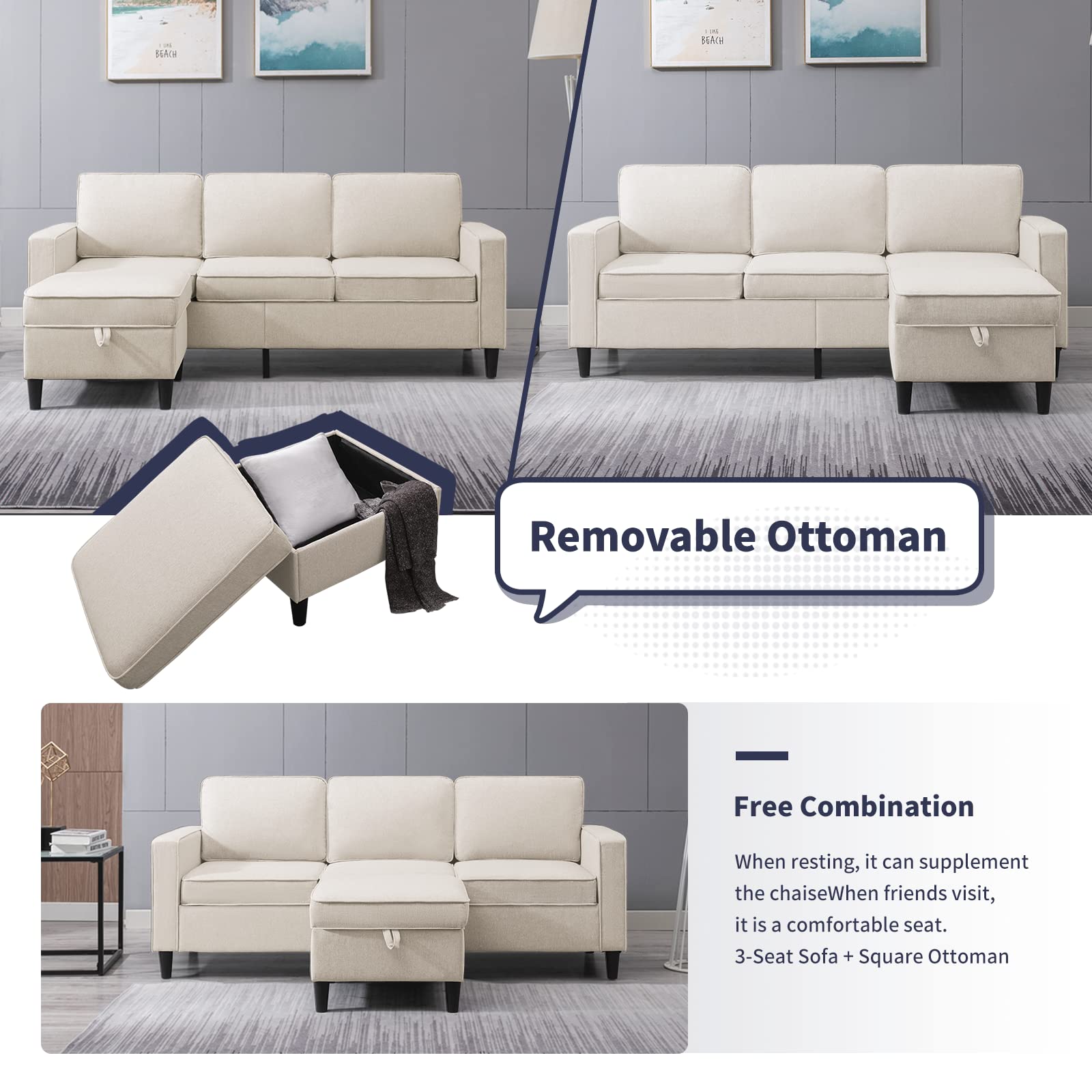 Mua ZAFLY Comfy Sectional Sofa Living Room Furniture Set,L Shaped Couch ...