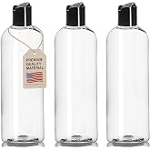 ljdeals 16 oz Clear Plastic Refillable Squeeze Bottles (3 Pack), BPA-Free Empty Travel Containers with Leak-Proof Disc Top Flip Caps for Shampoo, Lotion, Soap, and Creams, made in USA