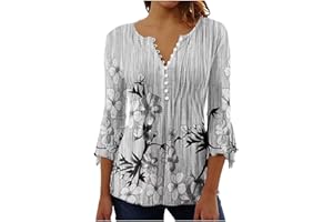 SHOPESSA 3/4 Sleeve Tops for Women Dressy Button Up Flowy Shirt Cute Summer Graphic Tees Womens Clothes Spring 2024
