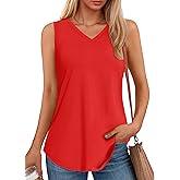 SMENG Women's Loose Fit Tank Tops Casual Flowy Curved Hem Sleeveless Basic Scoop Neck UPF 50+ Protection Tunic