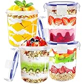 Szsrcywd 4 Pcs Overnight Oats Containers with Lids,16 oz Plastic Oatmeal Prep Container Jars,Reusable Cereal Yogurt Fruit Storage Cups for Breakfast Lunch Picnics
