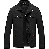 Pursky Men's Military Jacket Casual Washed Cotton Hooded Canvas Coat Fall Coat