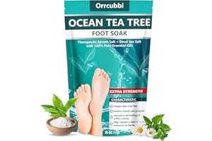 ORRCUBBI EXTRA STRENGTH Ocean Tea Tree Oil Foot Soak Salt – Dead Sea & Epsom Salt with Natural Essential Oils – Foot Bath for Odor, Callus Softening & Toenail Care – Relax Tired Feet, Home Spa Use 16oz