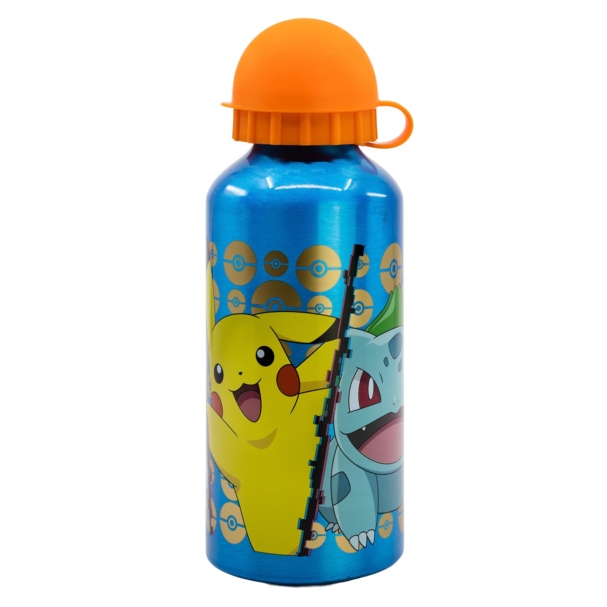 Stor Pokemon 400ml Aluminium Water Bottle for Kids School Sports Drinks Bottle, Reusable, Security Cap, BPA Free (Blue)