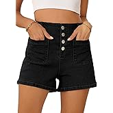Sidefeel Women's Jean Shorts Button Fly Stretchy High Waisted Summer Outfit Denim Shorts