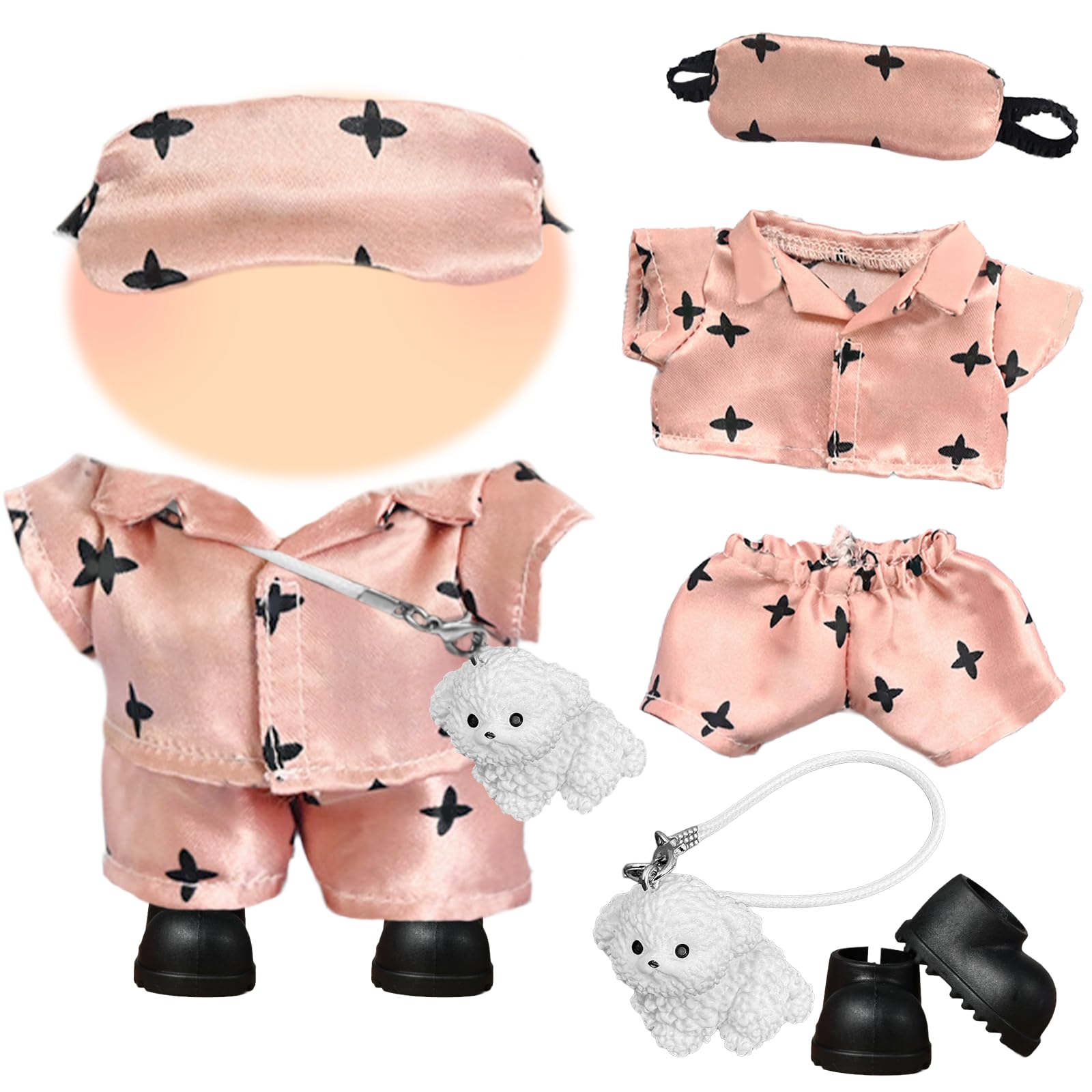 17cm Plush Dolls Clothes, Purple Gentle Doll Clothes Set, 1Bow, 1 Sweater, 1 Skirt, 1 Crocheted Puff Flower, Elegant, Dreamy and Fashionable Dolls Clothes, Gift for Children (Pajamas)