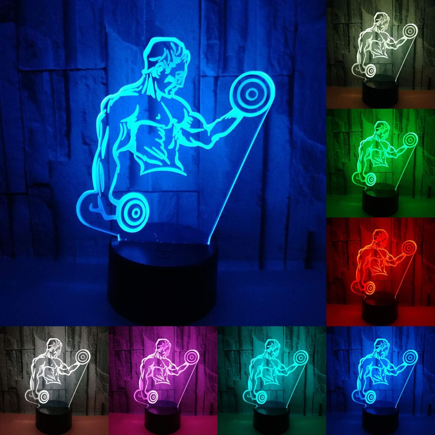 Julitech 3D Visual Creative LED Lamp 3W for Kids Night Lights Fitness 7 Colors Touch Switch Control Art Lights for Baby Children Adults for Baby Bedroom Nursery Birthday Gift