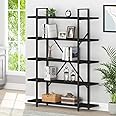 HSH 5 Tier Tall Black Bookshelf, Wood and Metal Storage Book Rack, Industrial Modern Etagere 5 Shelf Bookcase, Large Wide Open Display Book Shelf for Bedroom Living Room Office, Bookshelves Heavy Duty