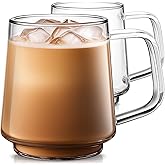Aquach 20 Oz Glass Coffee Tea Cups, Clear Mugs with Handle, Microwave and Dishwasher safe Home Office Mug Perfect for Americano Latte Hot Beverages, 2-Pack