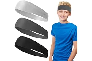 cobee 3 Pcs Kids Boys Headbands, Basketball Headbands for Kids, Breathable Sweatbands Hair Bands, Elastic Sweat Band for Football Basketball Running Tennis(Black Gray Dark Gray)