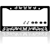 Beautiful Butterfly License Plate Frame Funny Floral for Front or Rear Car Tags Stainless Steel License Plate Holder Car Decoration with Screws 6.3 X 12.2 in