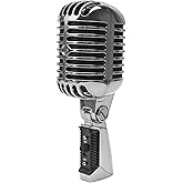 Vintage Microphone, Retro Old School Vocal Mic, Professional Classic Dynamic Wired Cardioid for Live Performance Karaoke Studio Recording Singing Stage, Fashioned Prop, XLR Cable Compatible, Silver