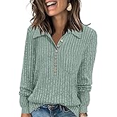 DB MOON Womens Long Sleeve Collared Shirt Lightweight Striped Sweaters 2026 Fall Blouses Business Casual Tops