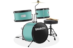 GAMMON PERCUSSION Gammon 3-Piece Junior Drum Set with Throne - Teal, Complete Beginner Kit with Bass Drum, Toms, Cymbal, Pedal, and Drumsticks