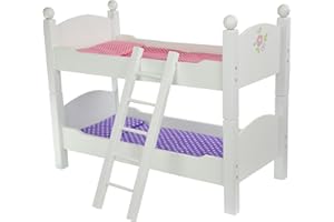 Olivia's Little World 18 in. Doll Wooden Convertible Bunk Bed Stacked on Top or Unstacked as Two Single Beds, Gray and Pink and Purple