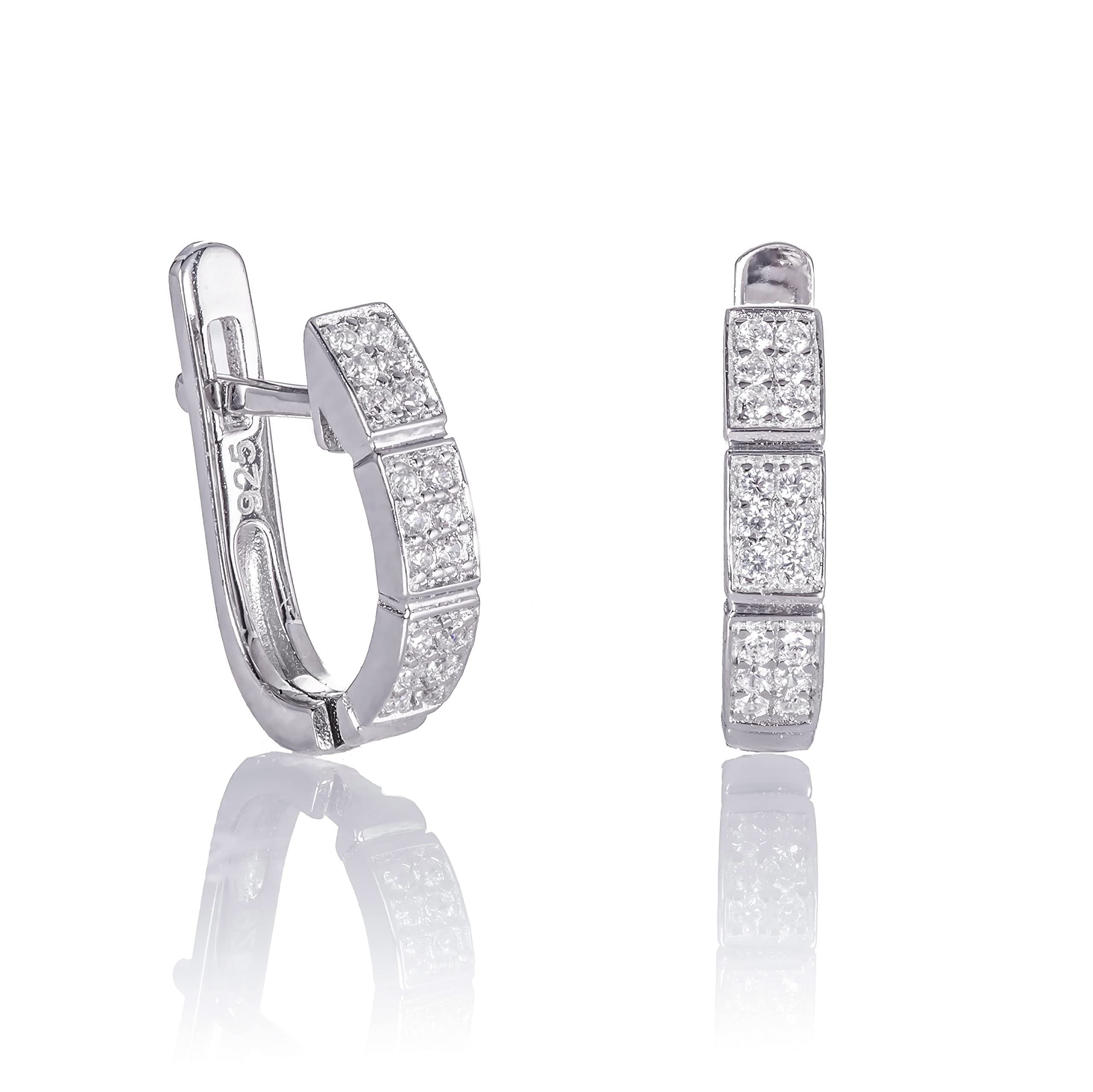 Namana Luxe Silver Hoop Earrings for Women. 925 Sterling Silver Hoops for Women with Cubic Zirconia Gemstones. Huggie Earrings for Women in Sterling Silver with Gift Box — image 1
