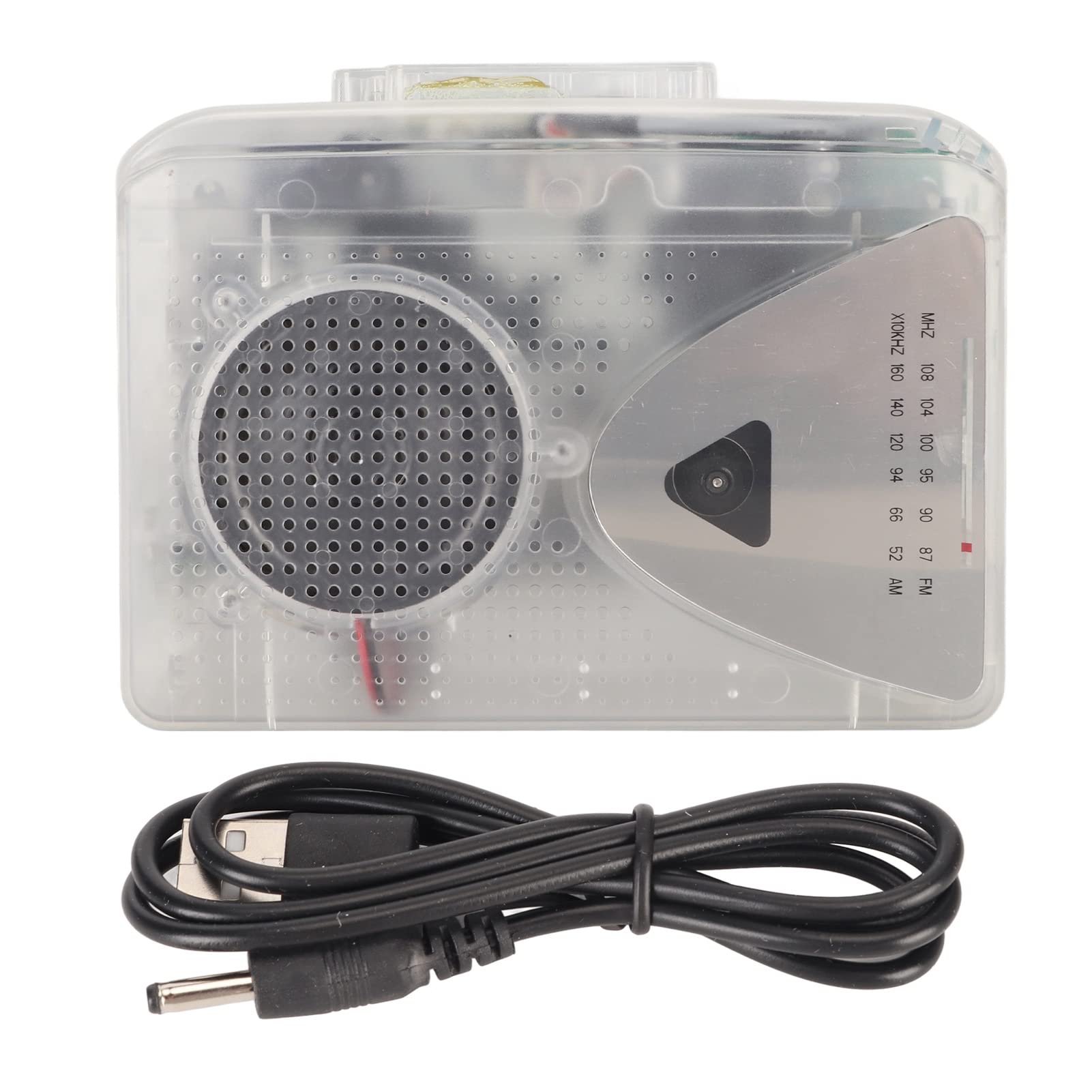 Portable Cassette Player, Personal Cassette Player with 3.5mm Earphone Jack, Supports FM AM Radio Stereo (Transparent)