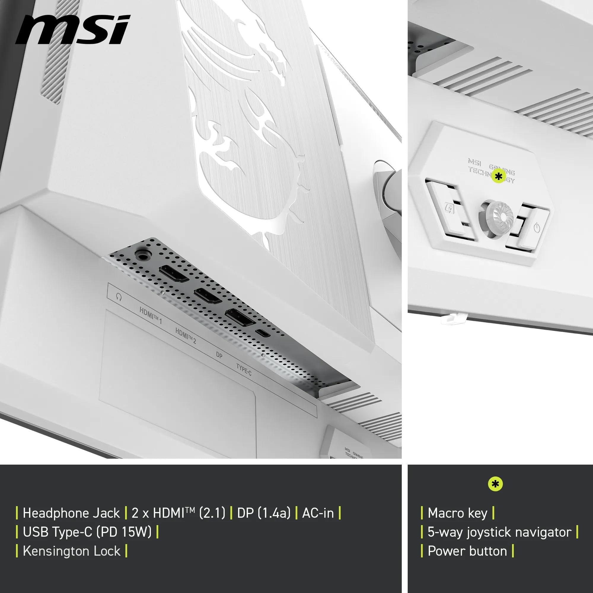 Msi Mag 272Qpw Qd-Oled X28 27-Inch Wqhd, Gaming Monitor, 2560X1440 Quantum Dot Oled Panel, 280Hz, 0.03Ms, Displayhdr True Black 400, Hdmi 2.1, Dp 1.4A, Usb C (15Wpd), White - View 6