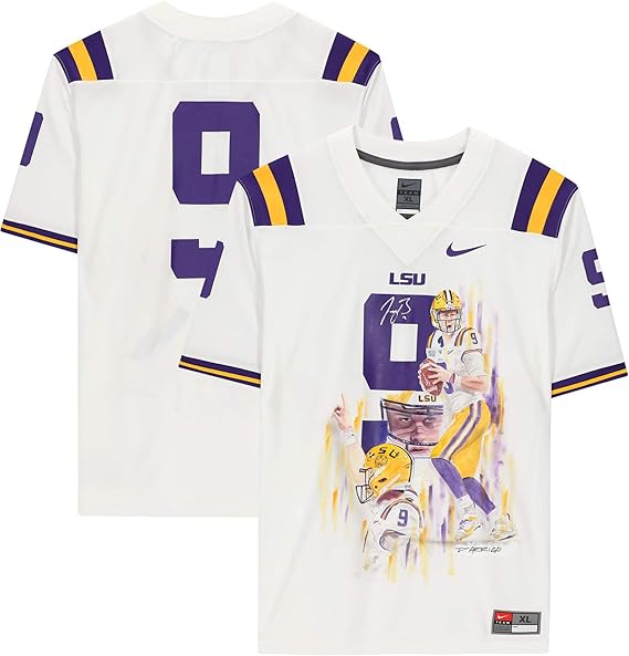 Joe Burrow LSU Tigers Autographed White Jersey Hand Painted by David