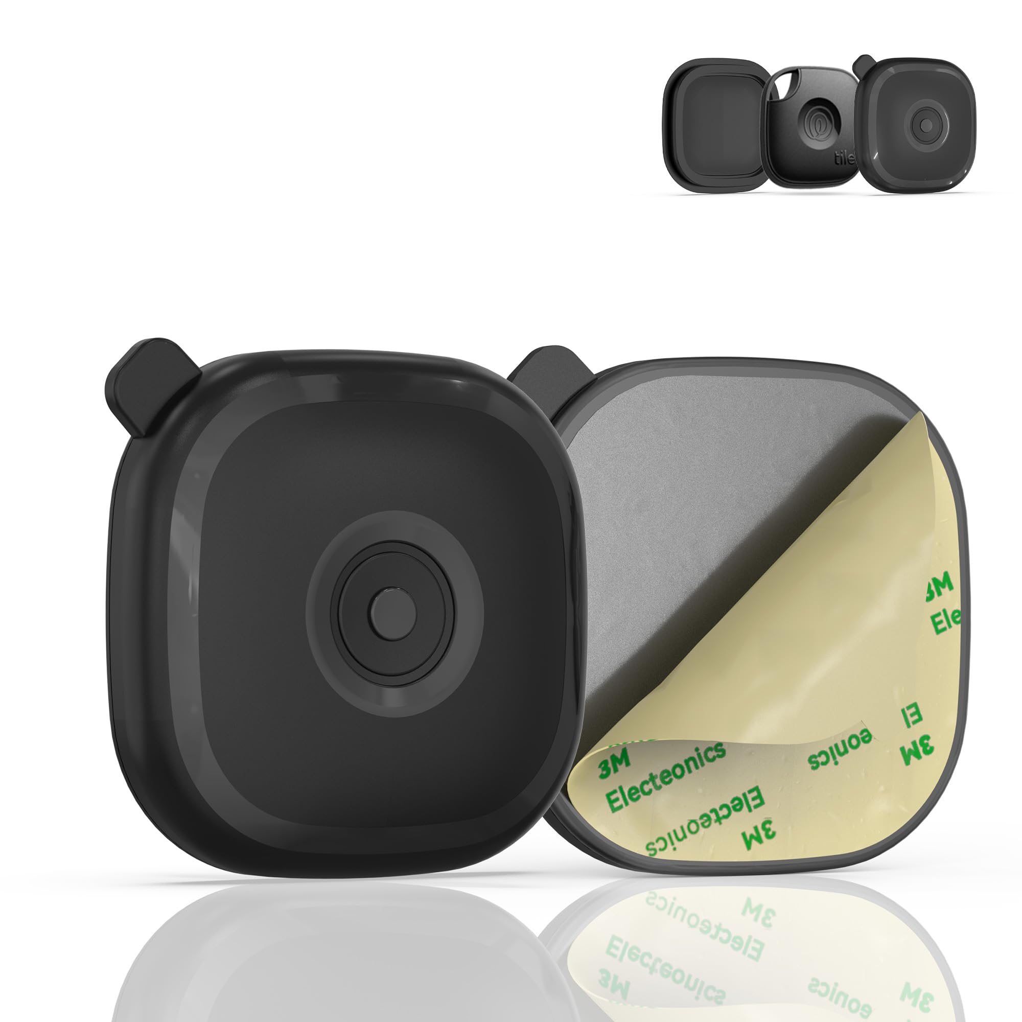 Photo 1 of (2 Pack) Adhesive Case for Tile Mate 2024 Tracker with Sticker, Hidden Full Protective Anti-Lost Scratch Resistant Silicone Cover for Tile Life360 Mate Tracker Waterproof Tile Holder (Black+Black)