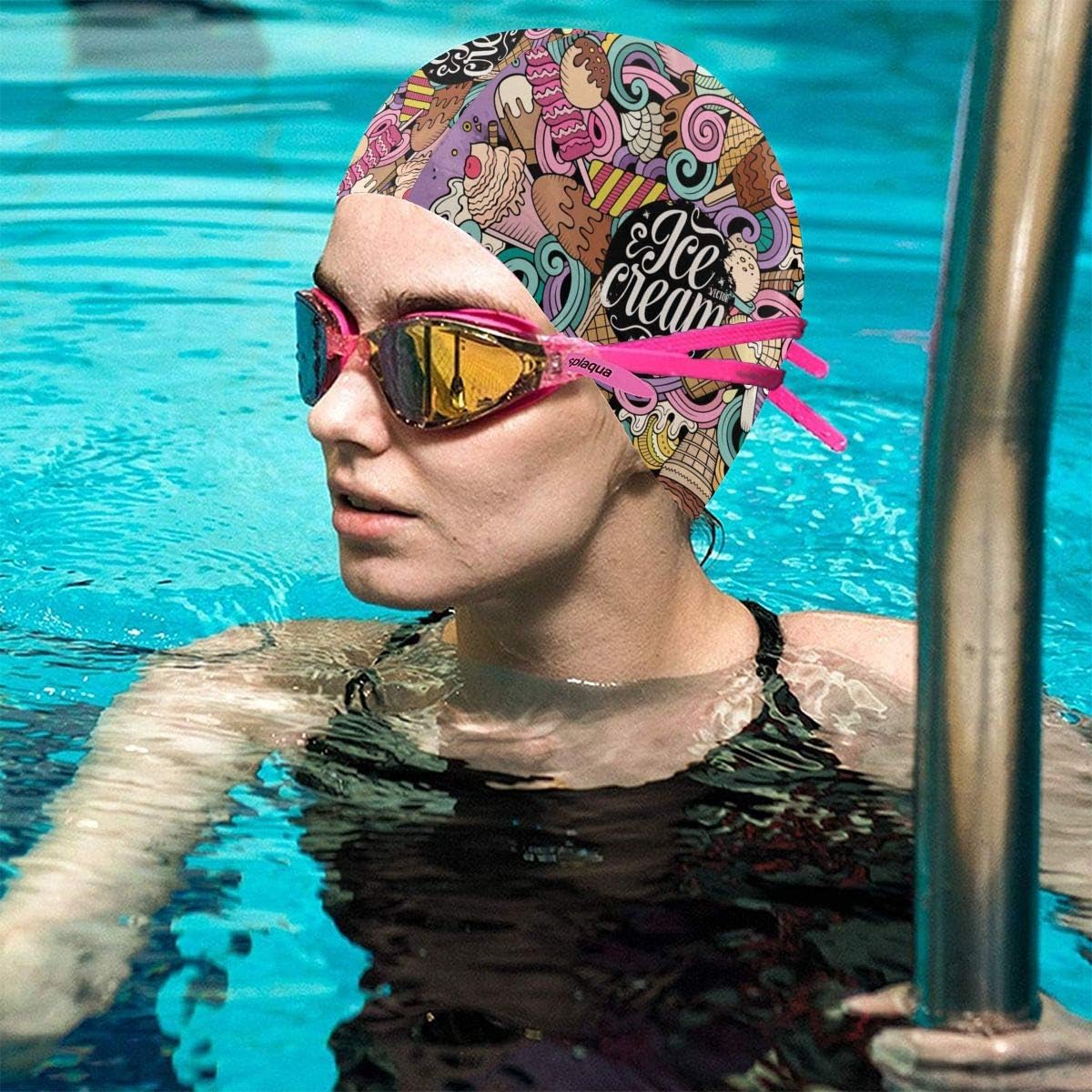 Lanswim Swim Cap for Women/Men，Waterproof Hair Swimming Caps Special Printed Adults Comfortable Fit Swimming Cap for Hummingbird Watercolor : Sports & Outdoors