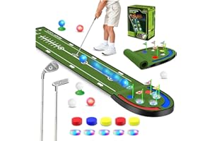 VATOS Upgraded Golf Putting Mat Indoor for kids - Golf Game Set with LED Balls, Glow Cups, Irons & Putters, Portable Putting Green Outdoor for Home Backyard Office Party, Golfing Gifts for Kids Adults
