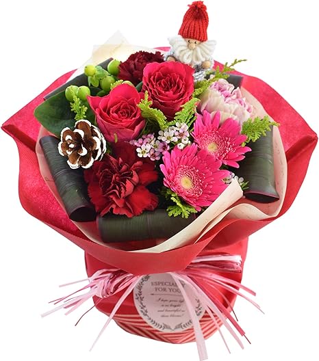 Amazon 花由 生花 そのままブーケ 花束 クリスマスver 4日後以降で指定 11月15日 12月25日までのお届け 花束 オンライン通販