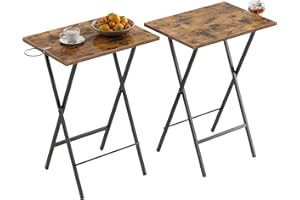 VECELO Folding TV Tray for Eating Set of 2, Portable Dinner/Snack Table with Cup Holder for Couch, Living Room and Small Space, Antique Brown
