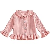 Aiwpstoin Baby Girl Cable Knit Cardigan Sweater Button Down Ruffle Sweaters Outwear Toddler Fall Spring Clothes