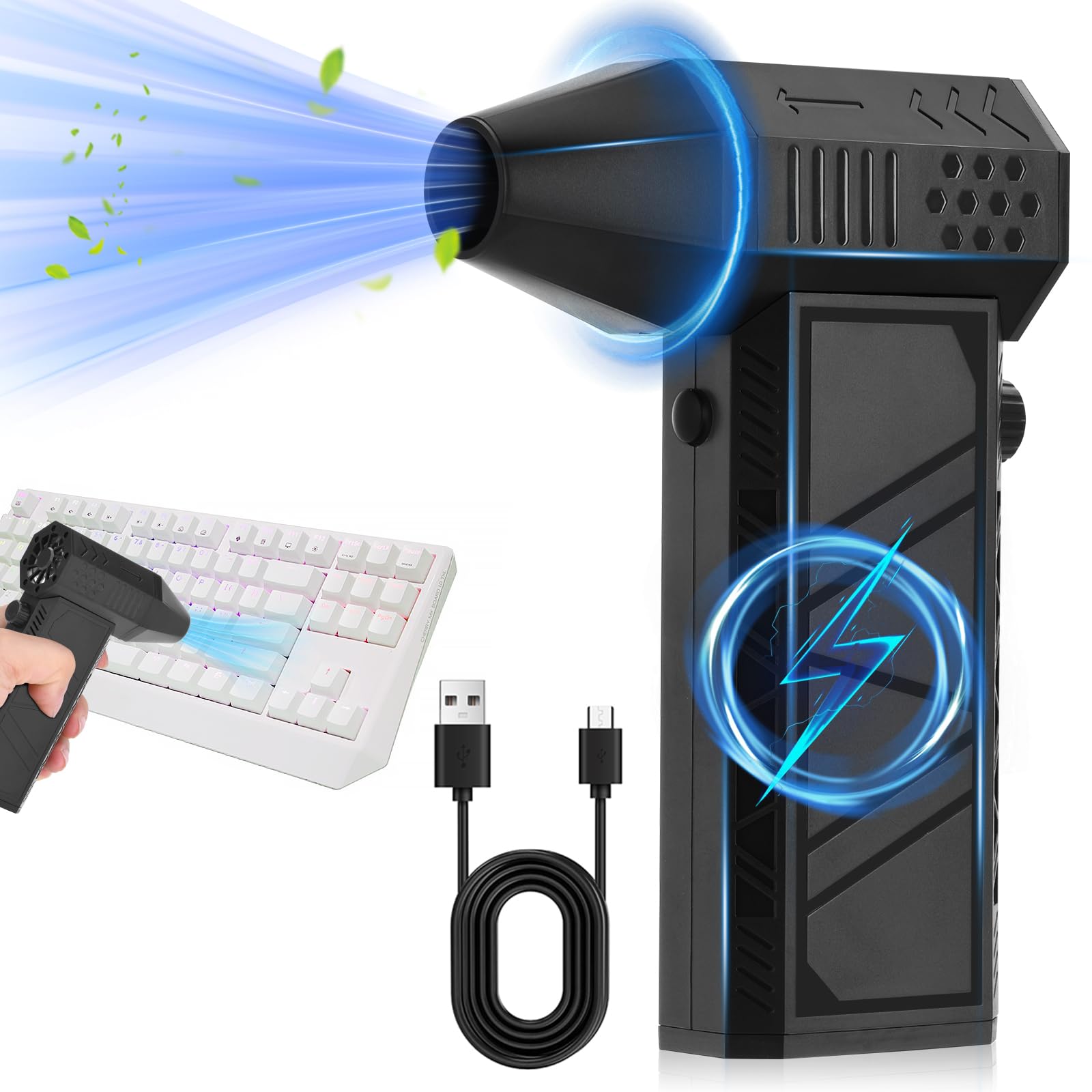 Powerful Electric Air Duster, 130000RPM Cordless Compressed Air Blower for PC Cleaning, Reusable Rechargeable Air Blaster for Laptop, Keyboard, Car - Multi-Scene Use