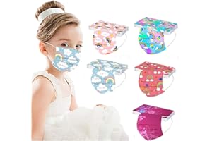 50Pcs Kids Disposable Face_Masks with Star, Butterfly, Rainbow Printed Designs Face Masks for Children Back to School (Multic
