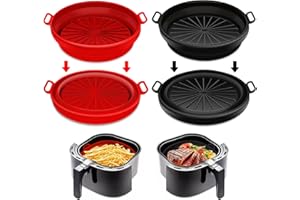 KUWORD Silicone Air Fryer Liners Reusable,Air Fryer Silicone Liners Collapsible Nesting 2 Pcs 8.5inch for air fryer 5Q to above,Air Fryer Basket,Non-stick Dishwas,Resistant up to 450°F