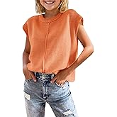 Virmoku Girls Summer Cap Sleeve Tops Cute Casual Crew Neck Loose Knit Lightweight Teen Sweaters Fashion Pullover Top Orange, 9-10 Years