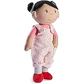 HABA Snug Up Doll Rumbi - 10" Soft Doll with Black Hair and Pink Overalls - Machine Washable for 18 Months and Up