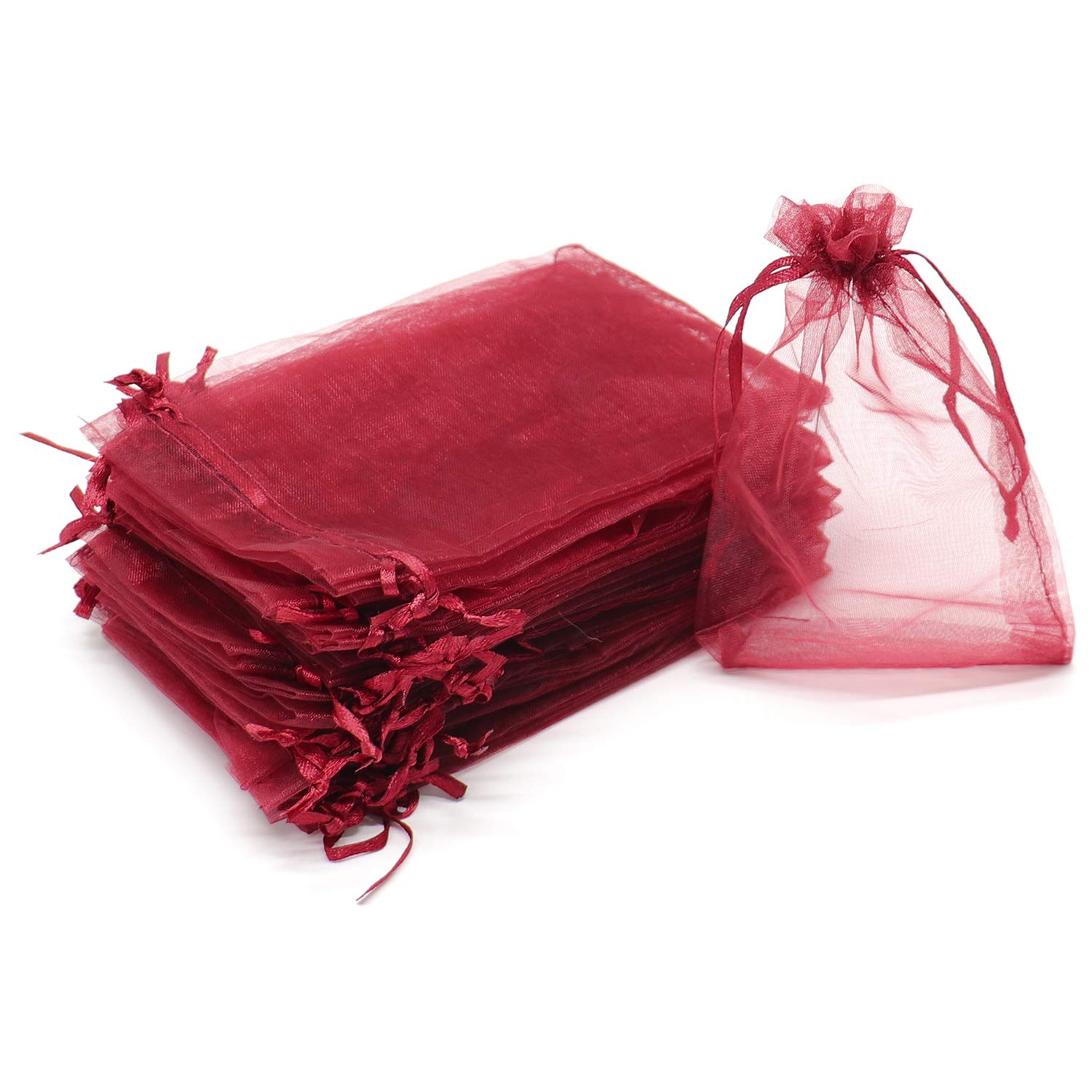 Bezall 100pcs Drawstring Organza Jewelry Candy Pouch Party Wedding Favor Gift Bags (4x6, Wine)