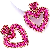HZEYN Beaded Heart Earrings Statement Seed Bead Heart Hoop Dangle Earrings Festive Valentines Day Earrings Gift for Women