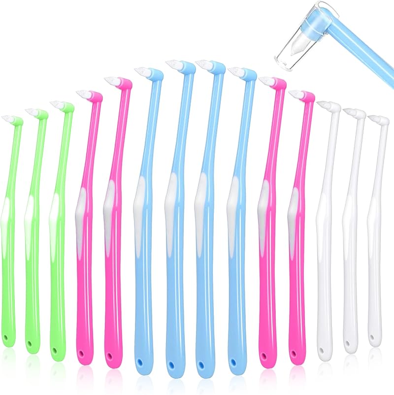 Sularpek 14 Pcs Single Tuft Toothbrushes with Covers for Gums Small Head