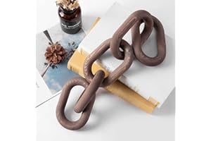 Ohiyoo Wood Chain Link Decor Brown, Hand Carved 5-Link Wood Knot Decor for Home Decor, Pine Wood Chain Link Decorative Boho Wood Decor for Coffee Table Farmhouse Decor Shelf Decor (Brown)