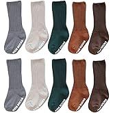 Adeimoo Baby Girls Knee High Socks Unisex Baby Non-Slip Sock Cotton Stockings Long Infants Toddler Socks 5 Pairs