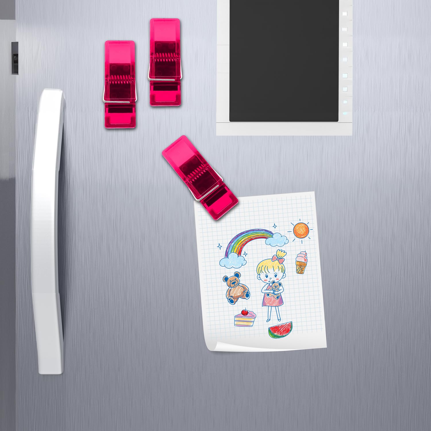 Leddy Living Pack of 3 Colourful Clip Magnets for Refrigerator, Fridge Magnet, Decoration for Magnetic Whiteboard, Home, Kitchen, Office, School, Notice Board (Fuchsia)