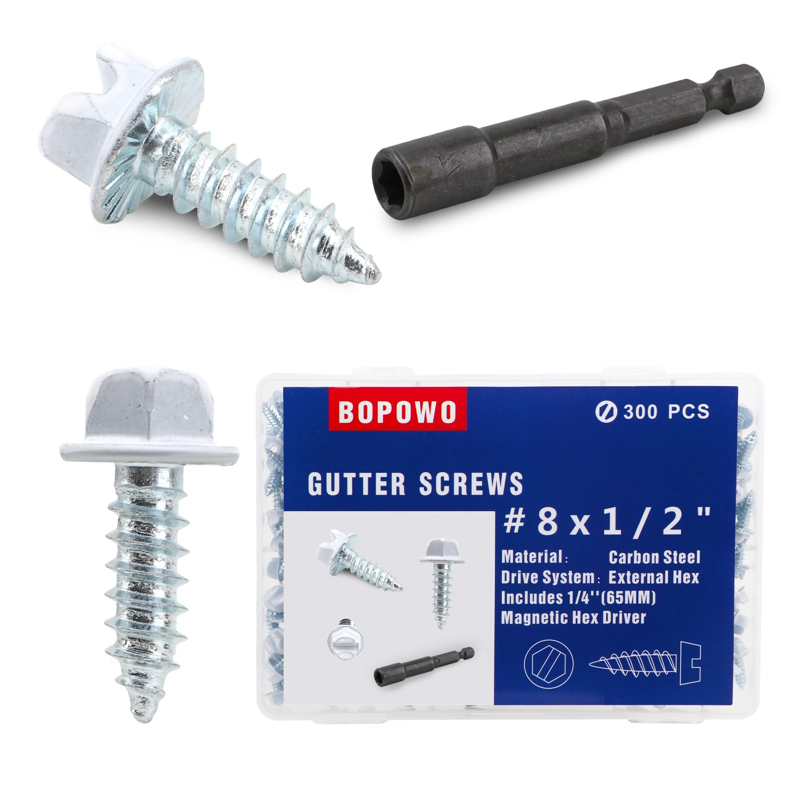 BOPOWO 300 Pcs #8x1/2 Self-Tapping Gutter Screws