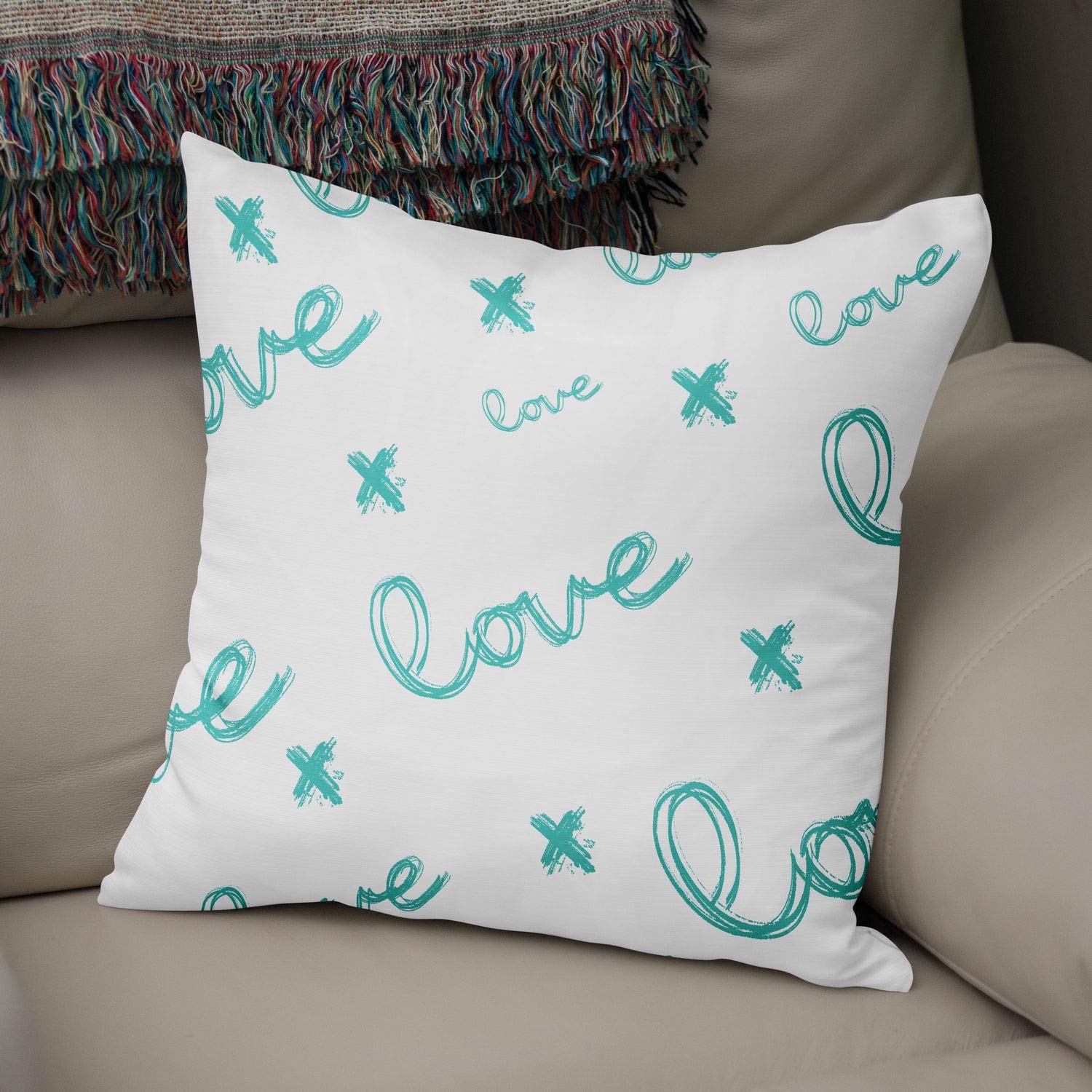 Bonamaison Decorative Cushion Cover Turquoise & White, Throw Pillow Covers, Home Decorative Pillowcases for Livingroom, Sofa, Bedroom, Size: 43X43 Cm - Designed and Manufactured in Turkey