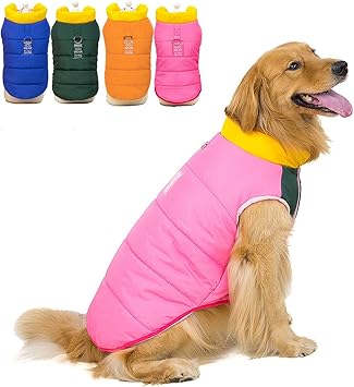 Amazon Zunea 犬 服 冬 ダウン ジャケット 大型犬 ハーネスベスト 防水 パーカー 暖かい 防寒 防風 フリースコート 秋冬 おしゃれ あたたかい 綿服 雪対策 ドッグウェア 軽量 ペット 洋服 Dリング付き 中型犬 大型犬用 お散歩 ピンク 4xl