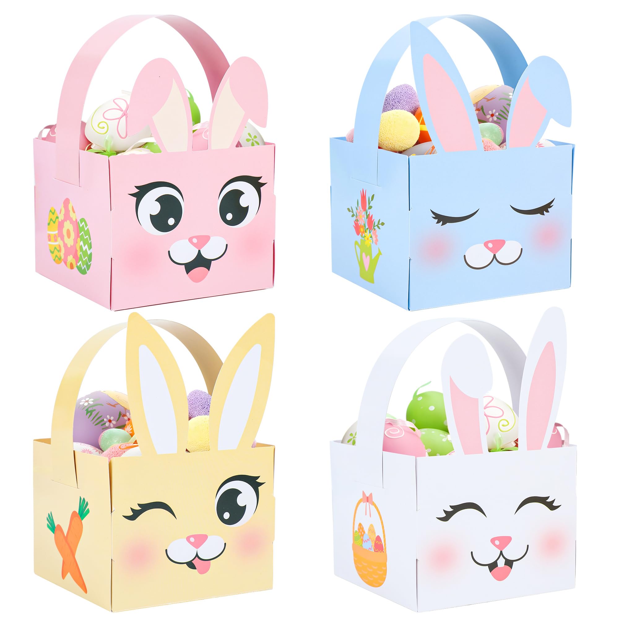 Photo 1 of 24 PCS Easter Baskets Bunny Egg Basket Container with Handle Easter Decorative Gift Treat Boxes Rabbit Shape Gift Baskets for Egg Hunt School Classroom Party Supplies