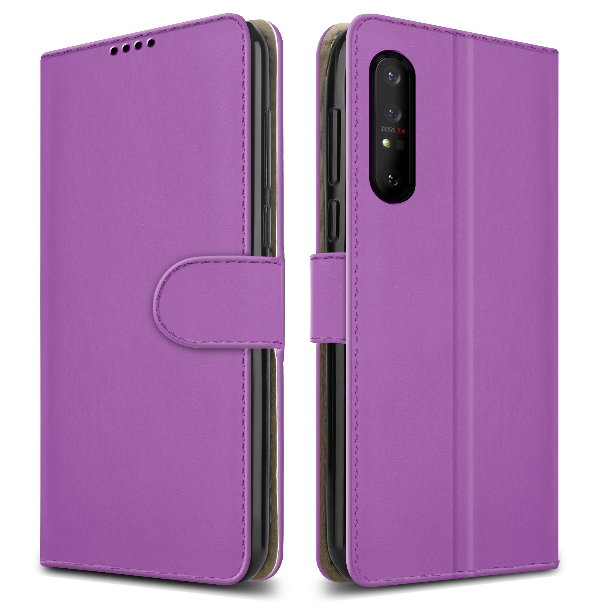 For Sony Xperia 1 V Leather Phone Case, Magnetic Closure Full Protection Book Folio Design, Wallet Case Cover [Card Slots] and [Kickstand] For Sony Xperia 1 V - Purple